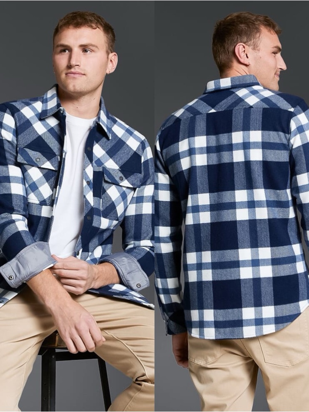 NWT Outpost Makers Standard Blue Plaid Flannel Shirt/Jacket Shacket Sz L 💛🍄